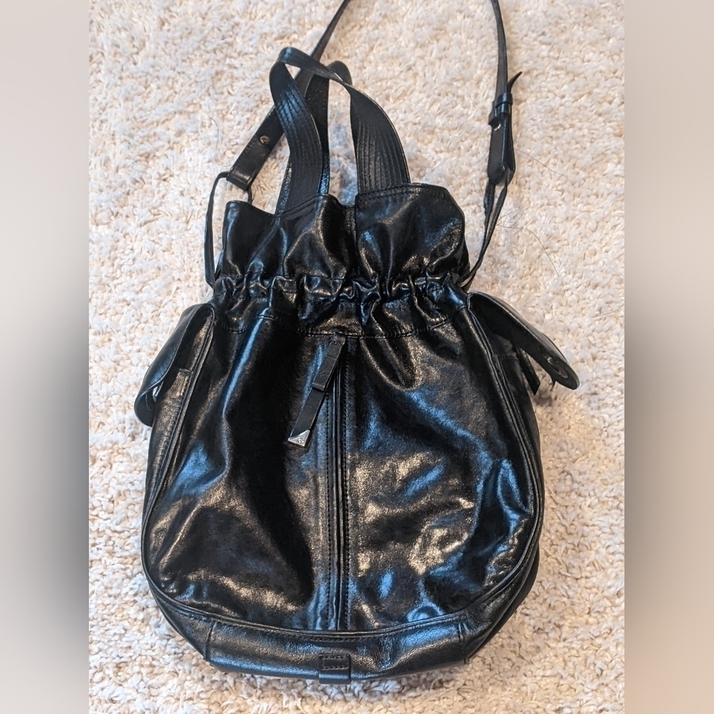 Francesco Biasia Black Leather Purse Hobo Bag Tote